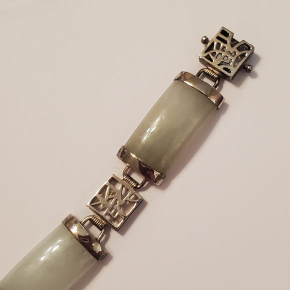 Vintage Jade Chinese Symbol Panel Bracelet - Picture 2 of 6